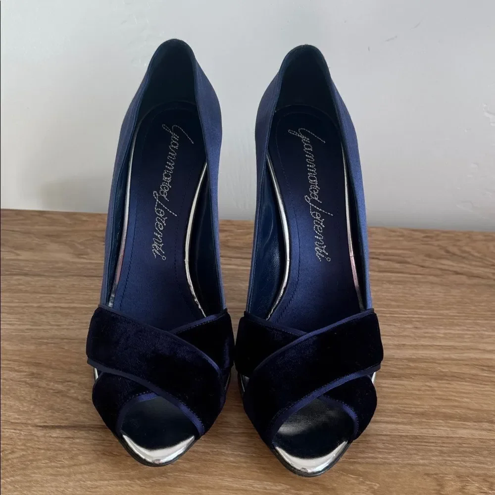 Gianmarco Lorenzi Blue Silk & Velvet Stiletto Heels Made in Italy Size EU 37.5